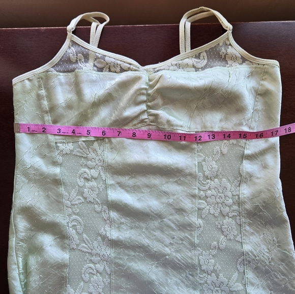 ​✨ VINTAGE Bisou Bisou Michele Bohbot Pastel Green Lace Trim Chemise Slip Dress - Picture 4 of 7